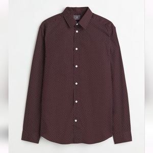H&M Slim Fit Easy-iron Shirt Burgundy/Dots